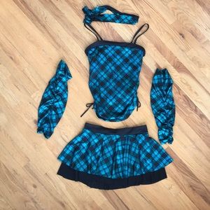 Club Raver Top/Skort Black/Teal Iridescent Plaid